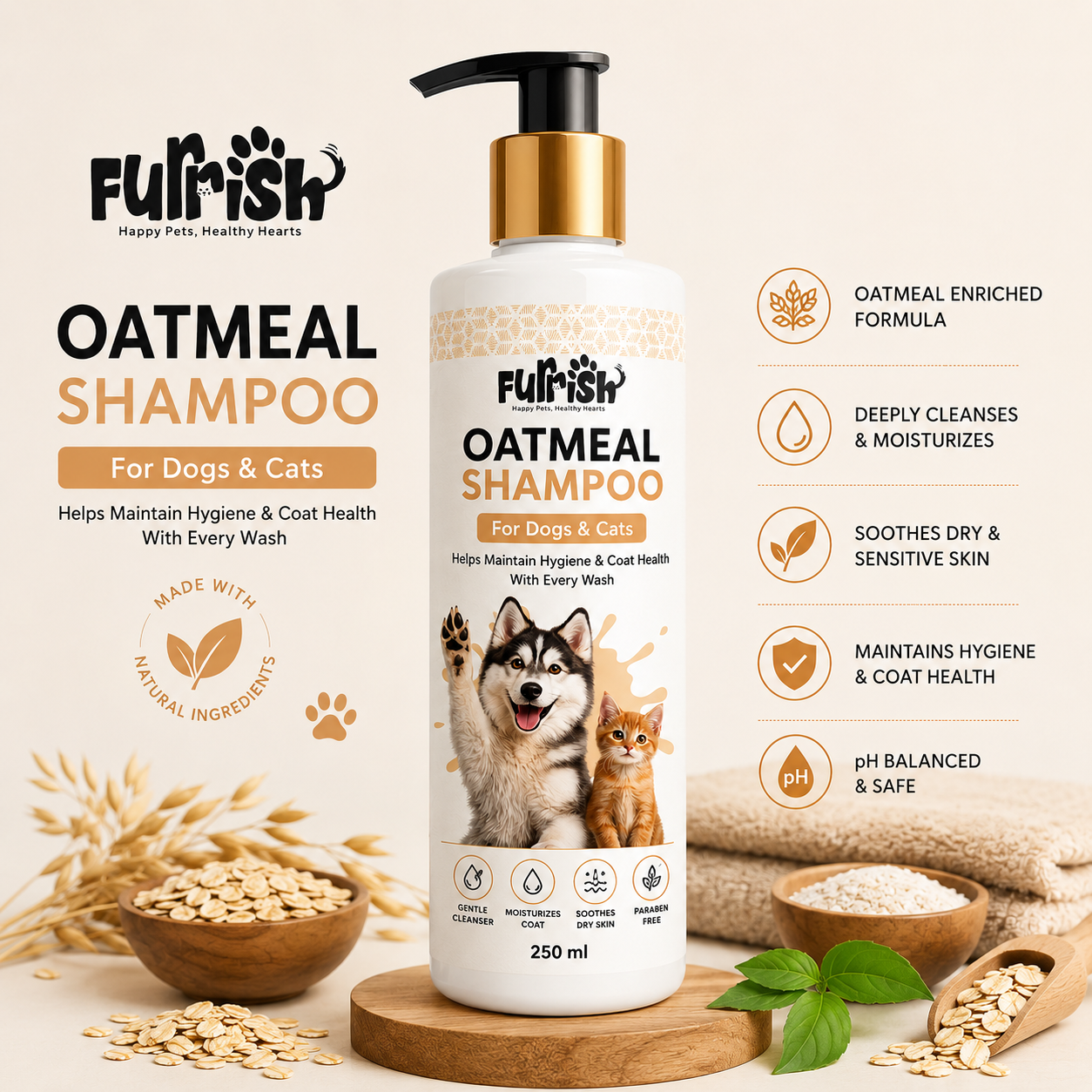 Furrish Oatmeal Shampoo for Dogs & Cats | 250 ml