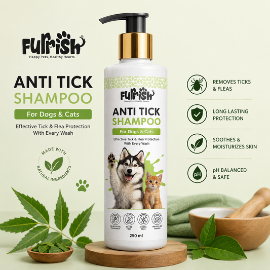 Furrish Anti Tick Shampoo for Dogs & Cats | Neem & Aloe Vera | 250 ml
